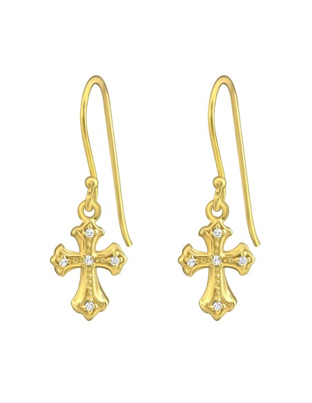 925 silver and gold plated zirconia cross earrings
