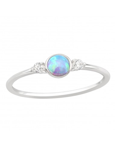 Runder, blauer Ring aus synthetischem Opal mit Zirkonia in 925er Silber