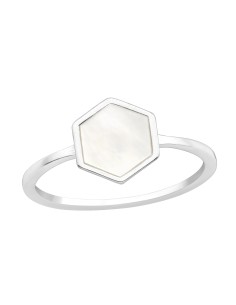Hexagonal Mother-of-Pearl Ring for Women – 925 Sterling Silver – Handmade