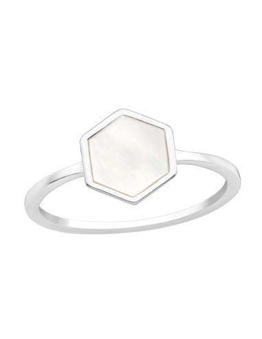 Hexagonaler Perlmutt-Ring für Damen aus 925 Silber – Handgefertigt