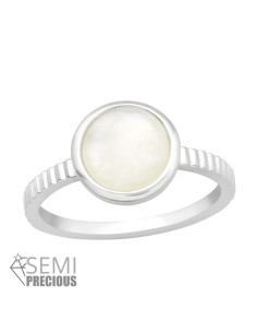 Runder Perlmutt-Ring aus 925 Silber – Handgefertigt – 10 mm