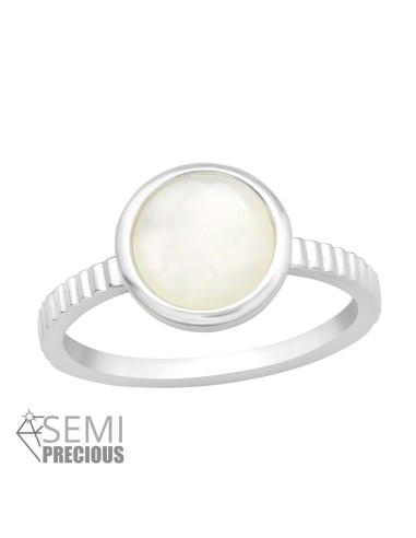 Round Mother-of-Pearl Ring in 925 Sterling Silver – Handmade – 10 mm