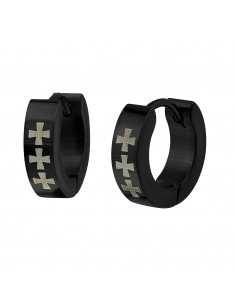 Boucles d'oreilles Croix en Acier Chirurgical noire Huggies - 2