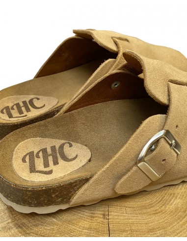 Beige leather clogs