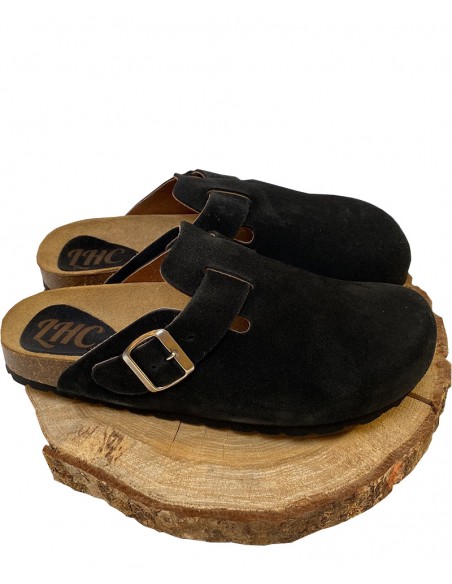 Black leather clogs