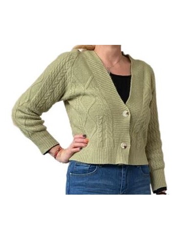 Gilet laine et polyester torsadé vert pistache taille unique