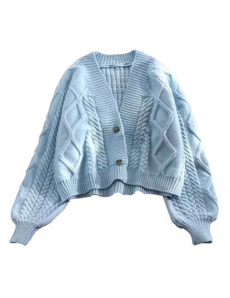 Gilet laine et polyester torsadé bleu pastel taille unique