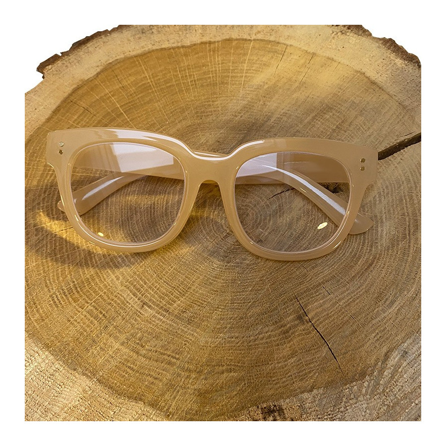 Lunettes de lecture rétro beiges avec pochette | Look Hippie Chic