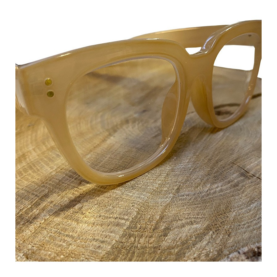 Lunettes de lecture rétro beiges avec pochette | Look Hippie Chic