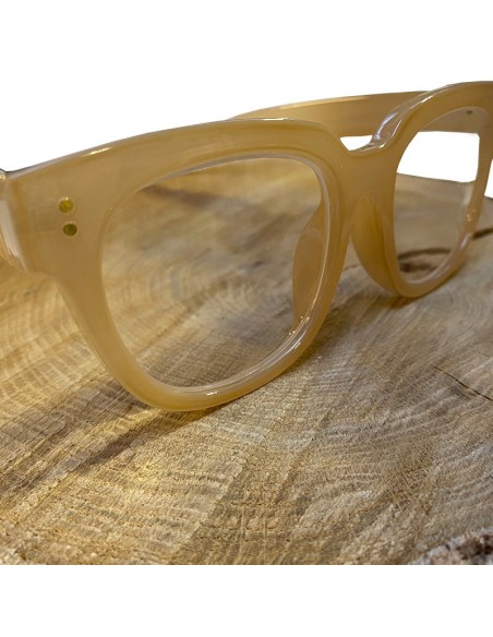 Lunettes de lecture rétro beiges avec pochette | Look Hippie Chic