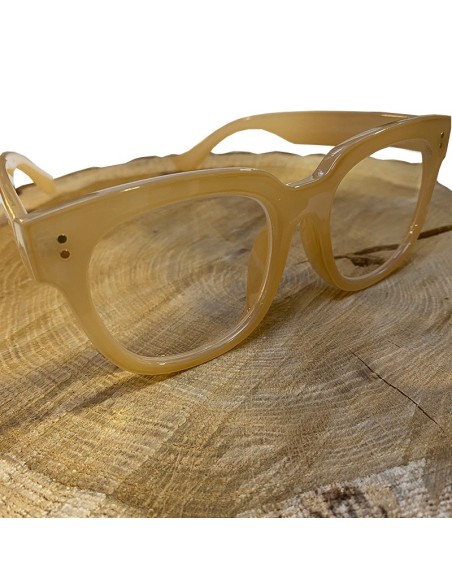 Beige Retro-Lesebrille mit Tasche | Look Hippie Chic