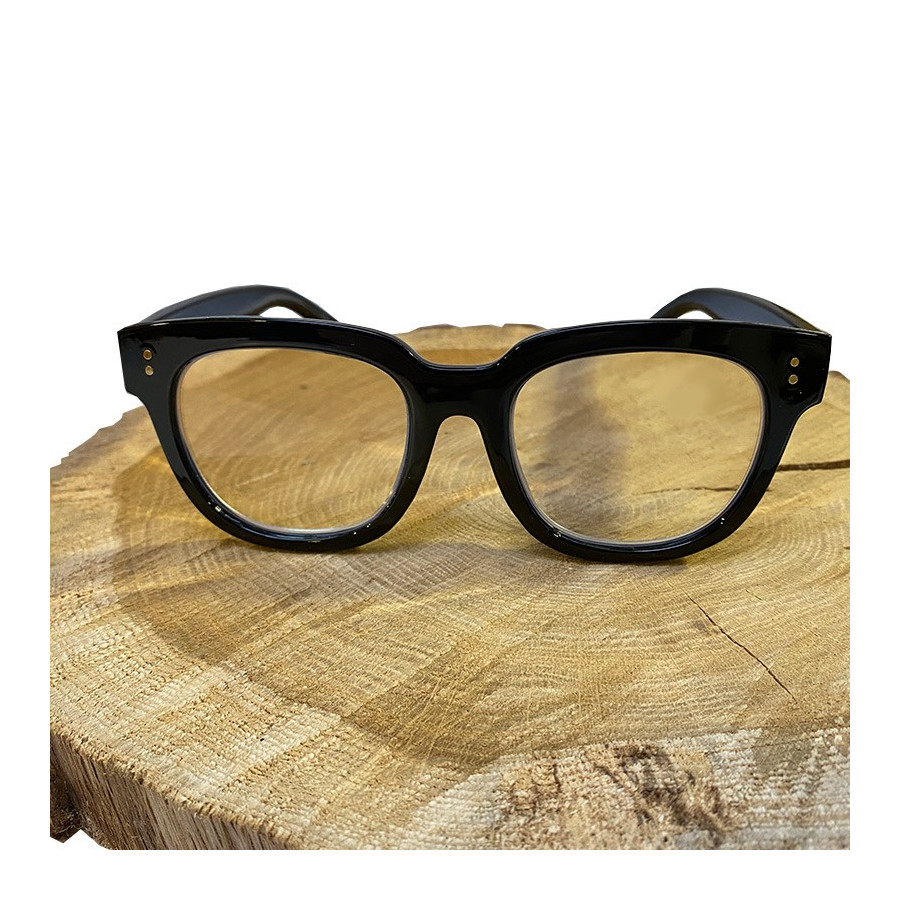 Schwarze Retro-Lesebrille mit Tasche | Look Hippie Chic