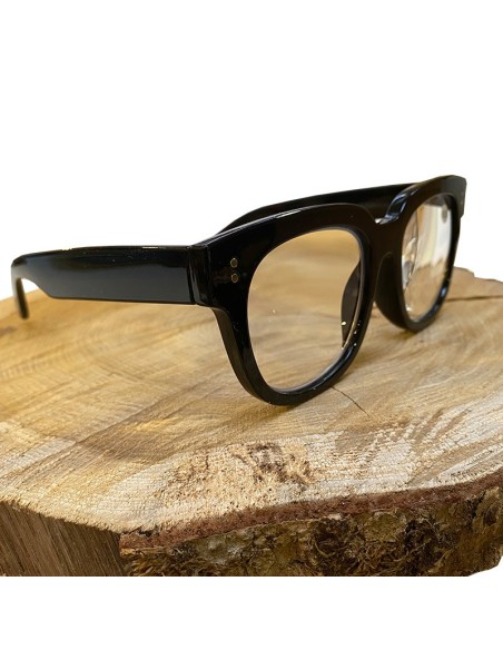 Schwarze Retro-Lesebrille mit Tasche | Look Hippie Chic