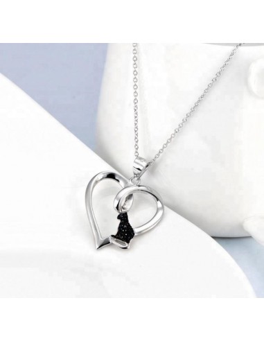 Collier Chat noir cœur- argent 925