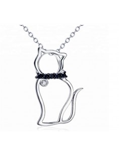 Necklace Cat pendant black cz - silver 925