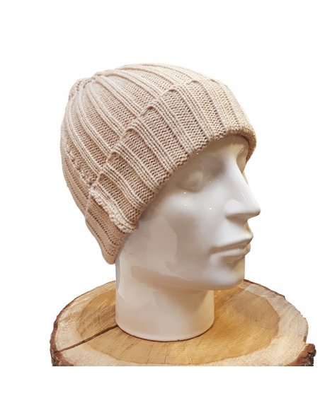 Bonnet en laine beige clair - maille large