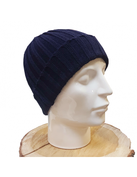Bonnet en laine bleu marine - maille large