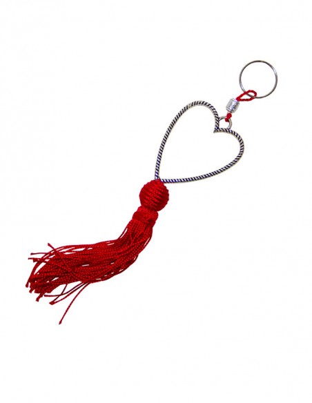 Porte-clés cœur argenté pompon