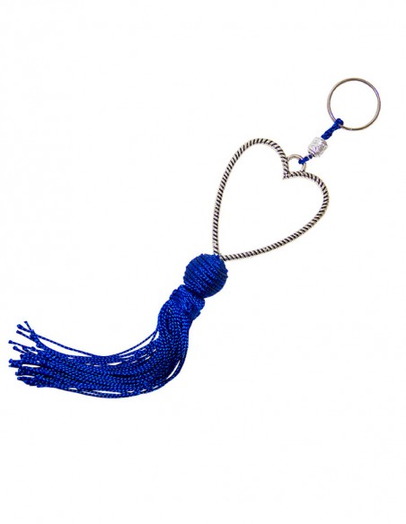 Porte-clés cœur argenté pompon