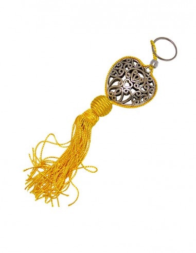 Silver plated heart keychain with arabesques and tassel