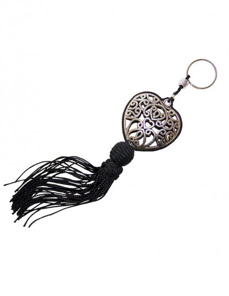 Silver plated heart keychain with arabesques and tassel