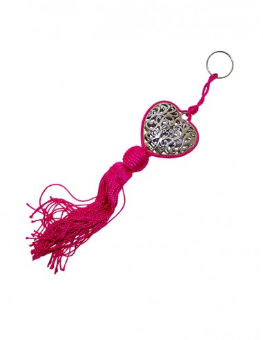 Silver plated heart keychain with arabesques and tassel