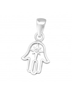 Small hand of fatima pendant in silver with zircon