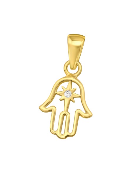 Small hand of fatima pendant in 925 silver gold plated with zircon