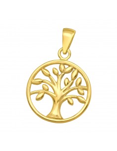 Pendentif Arbre de vie découpé médaille en argent 925 plaqué or