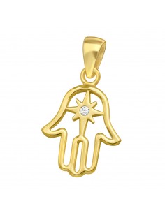 Pendentif main de Fatma en argent 925 plaqué or et zircon cristal