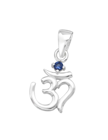 Om Symbool Hanger - 925 Sterling Zilver met Blauwe Zirkoon