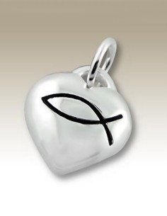 Pendentif coeur poisson signe chrétien - Argent 925
