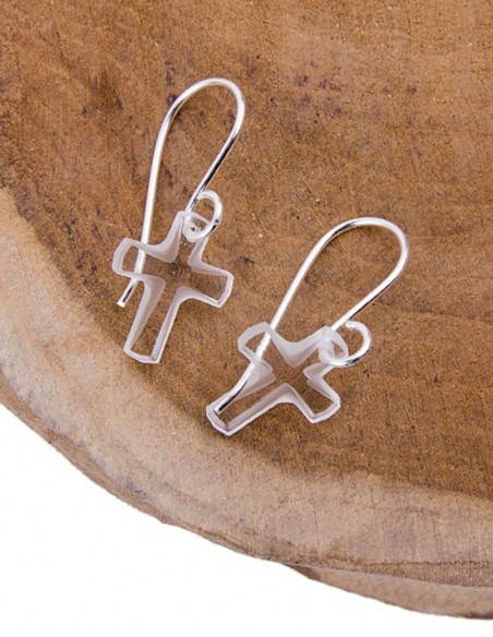 Boucles d'oreilles croix swarovski pendantes - Argent 925