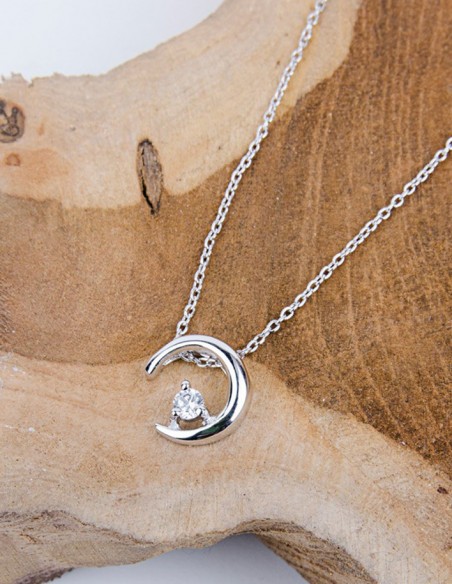 Collier croisant de lune zircon  - Argent 925