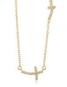 Golden necklace with elongated crosses and rhinestones