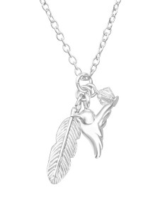 Collier oiseau plume cristal Swarovski - Argent 925