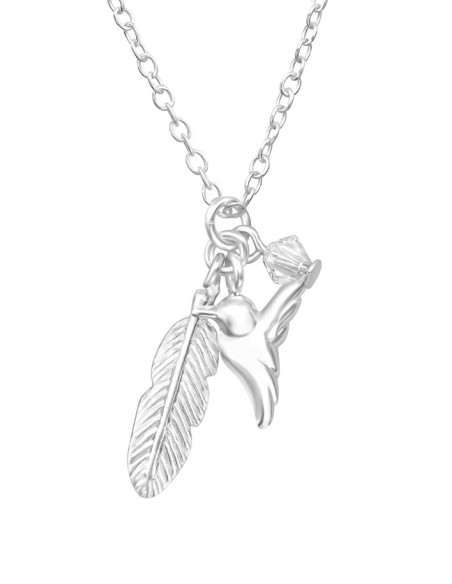 Halsketting vogel veer Swarovski kristal - Zilver 925