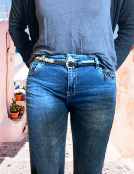 Jeans bandes latérales cloutées