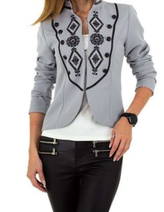 Grey embroidered blazer for women