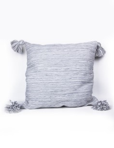Grey and white cotton cushion cover with tassels