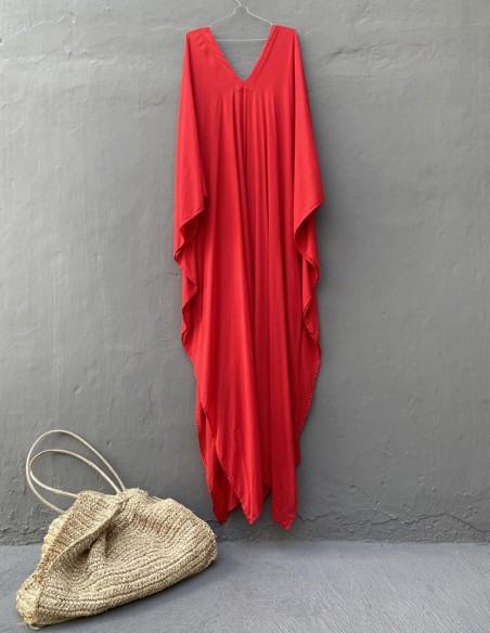 Red long dress caftan style boho