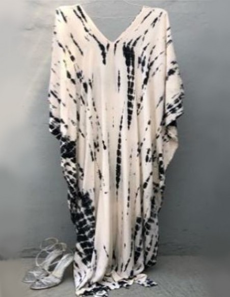 White long dress with black caftan style boho