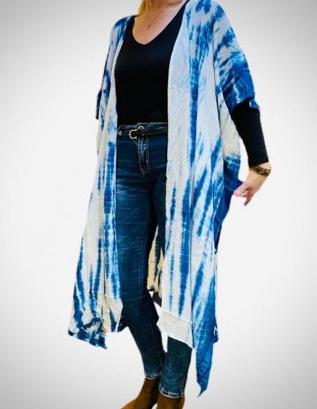White boho kimono with indigo pattern