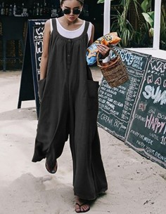 Salopette ample en coton et lin style boho - noire