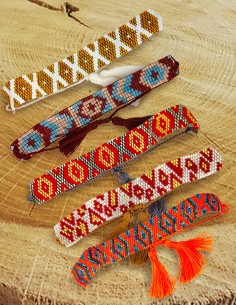 Miyuki beads wide bracelet - rhombus and pompons