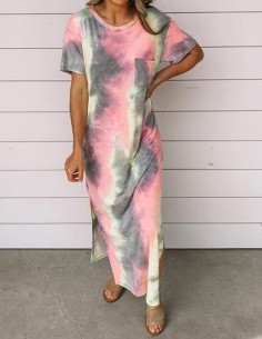 Robe batik grise pistache et rose