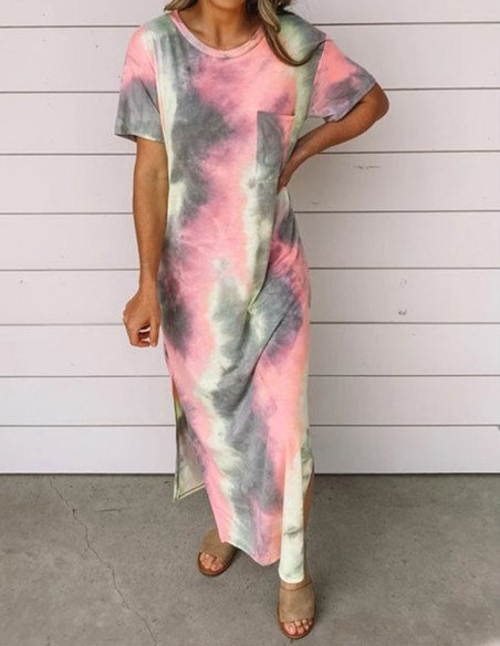 Graues Pistazien- und rosa Batikkleid