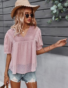Antique pink polyester V-neck blouse