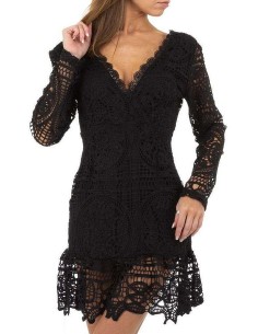 Schwarzes durchbrochenes Spitzenkleid mit Neckholder-Top