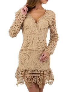 Beige durchbrochenes Spitzenkleid mit Neckholder